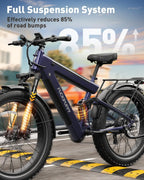 Bulldog Electric Bike for Adults 1350W,48V 30AH Full Suspension E Bike,26" Fat Tire Adult Electric Bicycles,28Mph,Mountain Bike for Urban and Off-Road Riding,Ul2849 Compliant