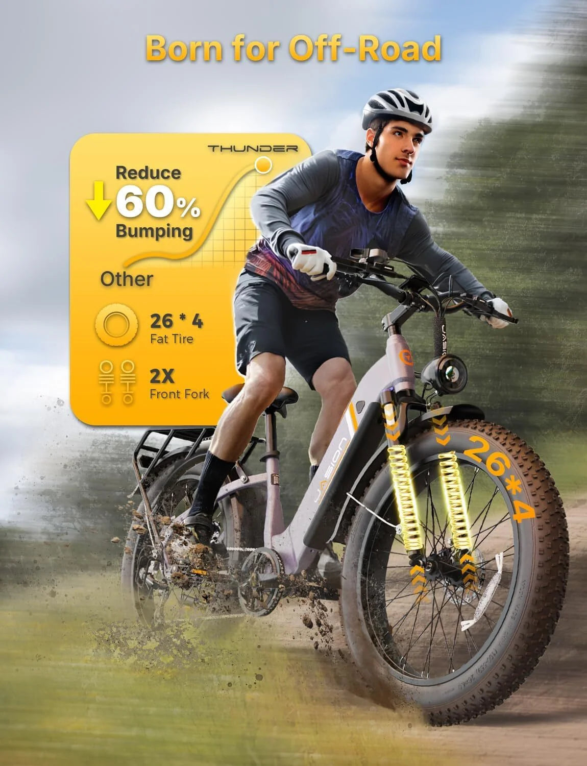 Thunder Electric Bike for Adults, 26'' X 4'' Fat Tire Ebike with 48V 18Ah Removable Battery, APP Control Electric Mountain Bike, UL2849