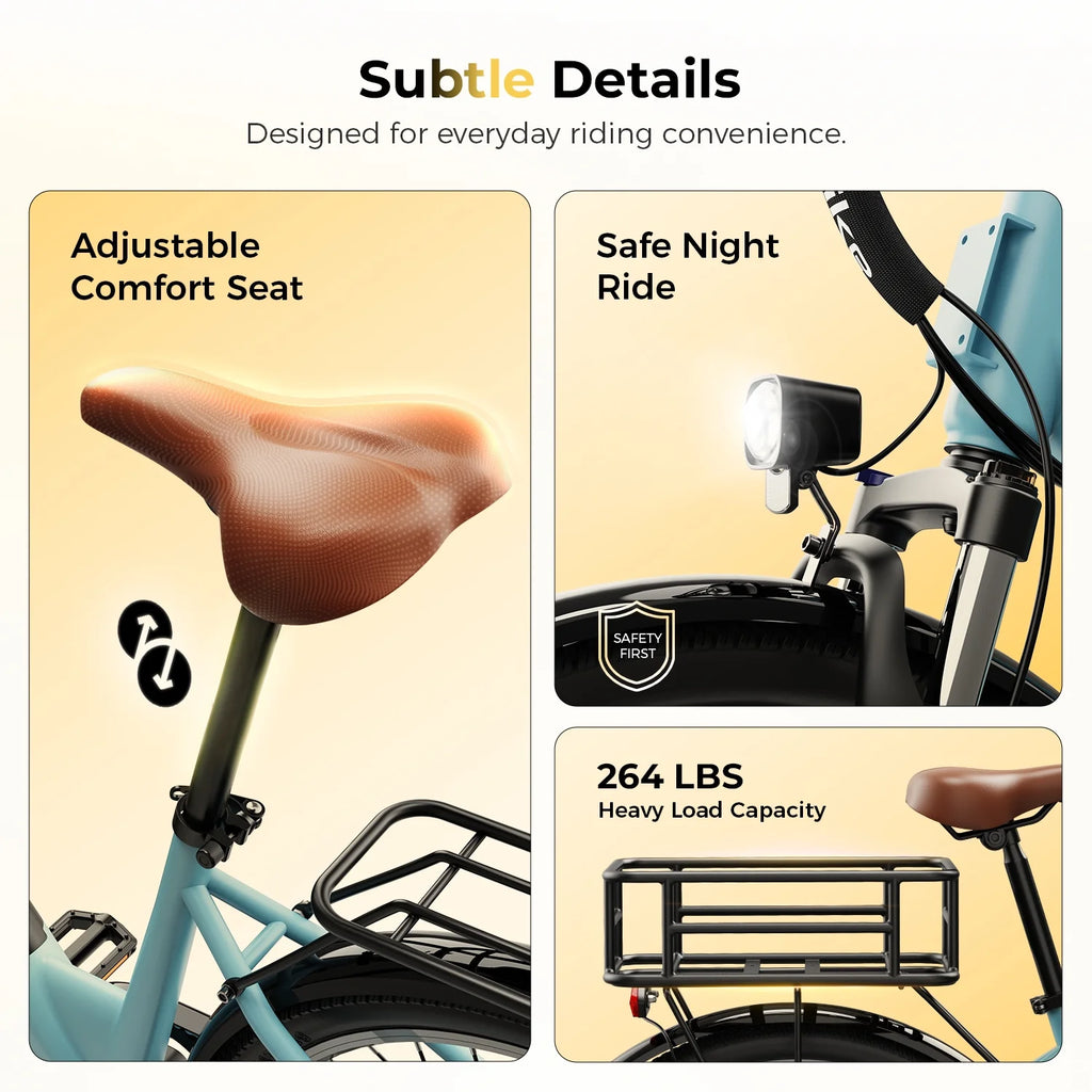 Electric Bike for Adults, 500W City Cruiser Ebike with 36V 13AH Built-In Battery, 26" Step-Thru Electric Commuter Bike for Woman, Front Suspension, 7-Speed Bicycles UL2849