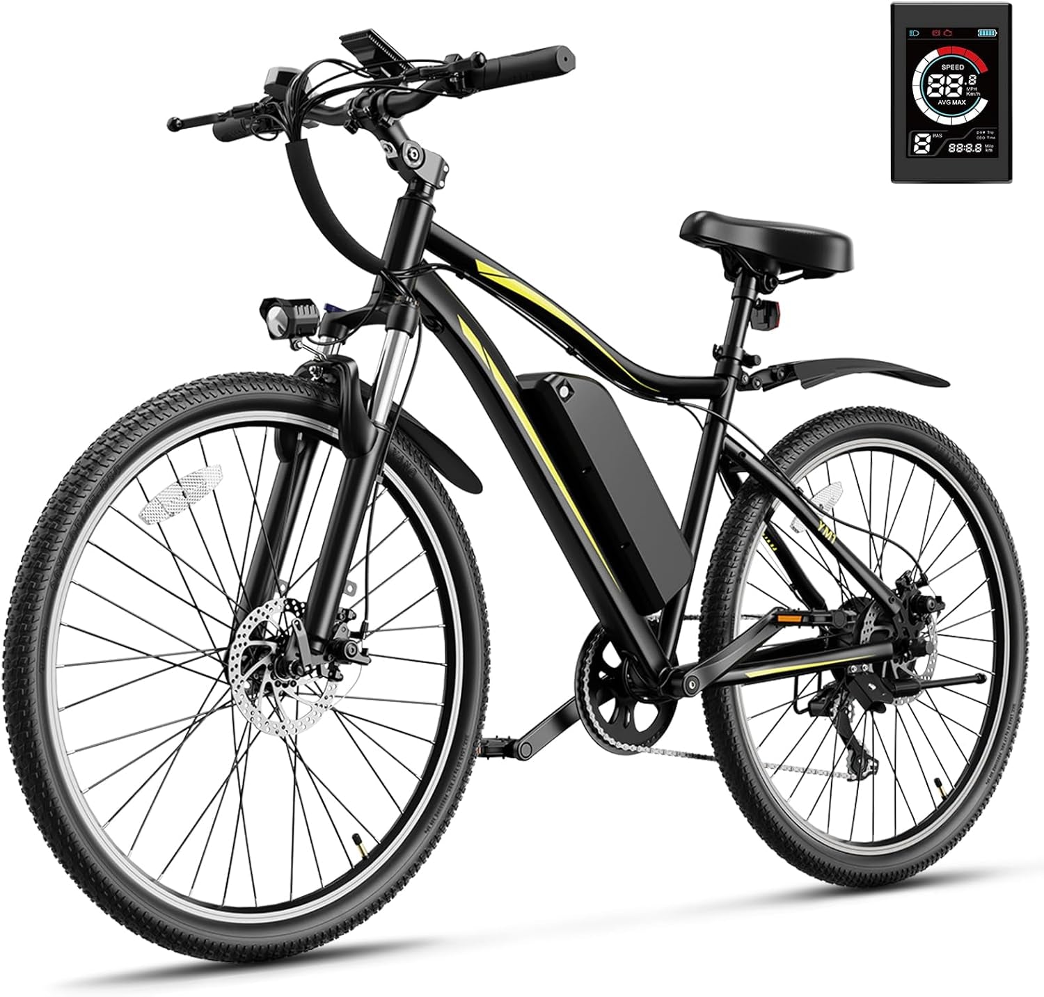 Electric Bike for Adults, 1200W Peak Brushless Motor, up to 50Miles, 28Mph Max Speed Electric Mountain Bike, 480WH Removable Battery Ebike, 27.5'' Tires, 7-Speed and Front Suspension