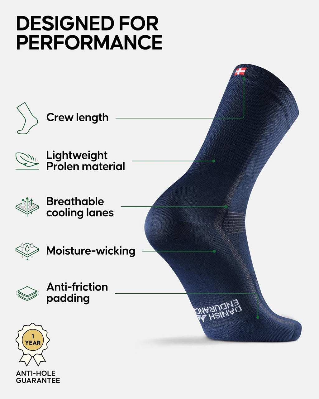 Cycling Socks, Crew Length, Breathable, and Cushioned Bike Socks, for Men & Women, Unisex, 3-Pack