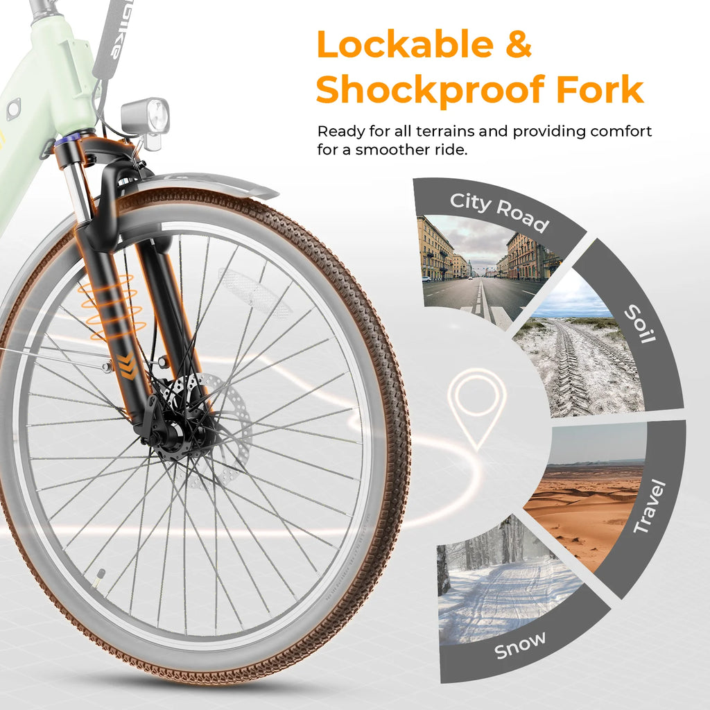 Cityscape 2.0 Electric Bike for Adults with 500W Motor, 36V 13AH Removable Battery Ebike, 26" Electric City Commuter Bike for Woman, 7-Speed and Front Suspension Bicycles UL2849