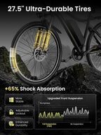 Electric Bike for Adults, 1200W Peak Brushless Motor, up to 50Miles, 28Mph Max Speed Electric Mountain Bike, 480WH Removable Battery Ebike, 27.5'' Tires, 7-Speed and Front Suspension