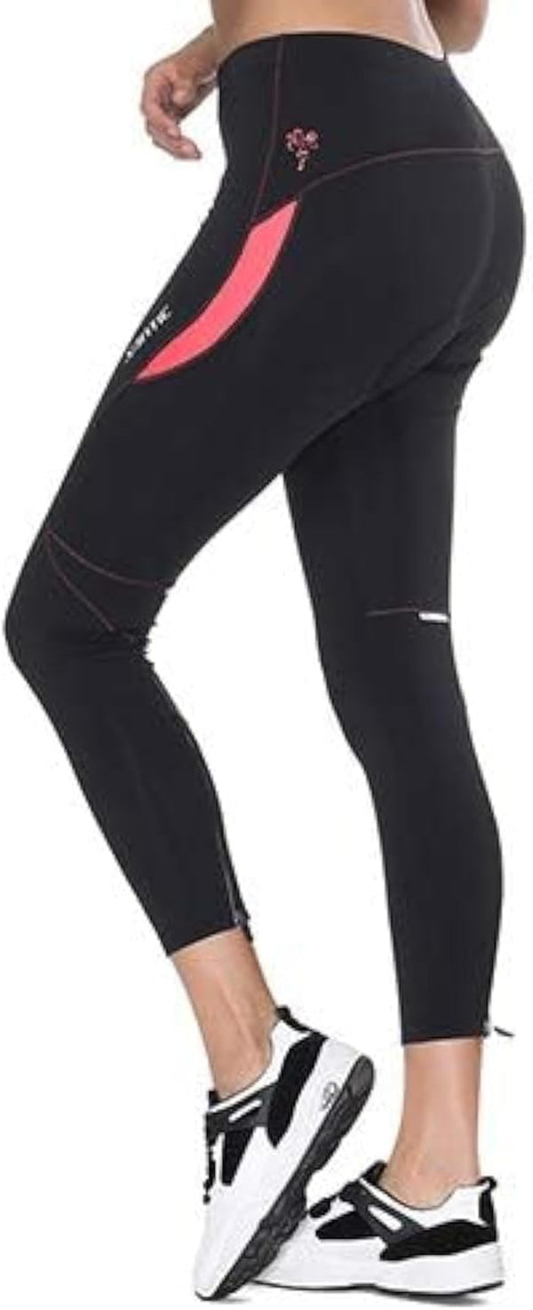 Women'S Bike Pants 4D Padded Cycling Tights High Waisted Bicycle Trousers with Pockets Biking Apparel UPF 50+