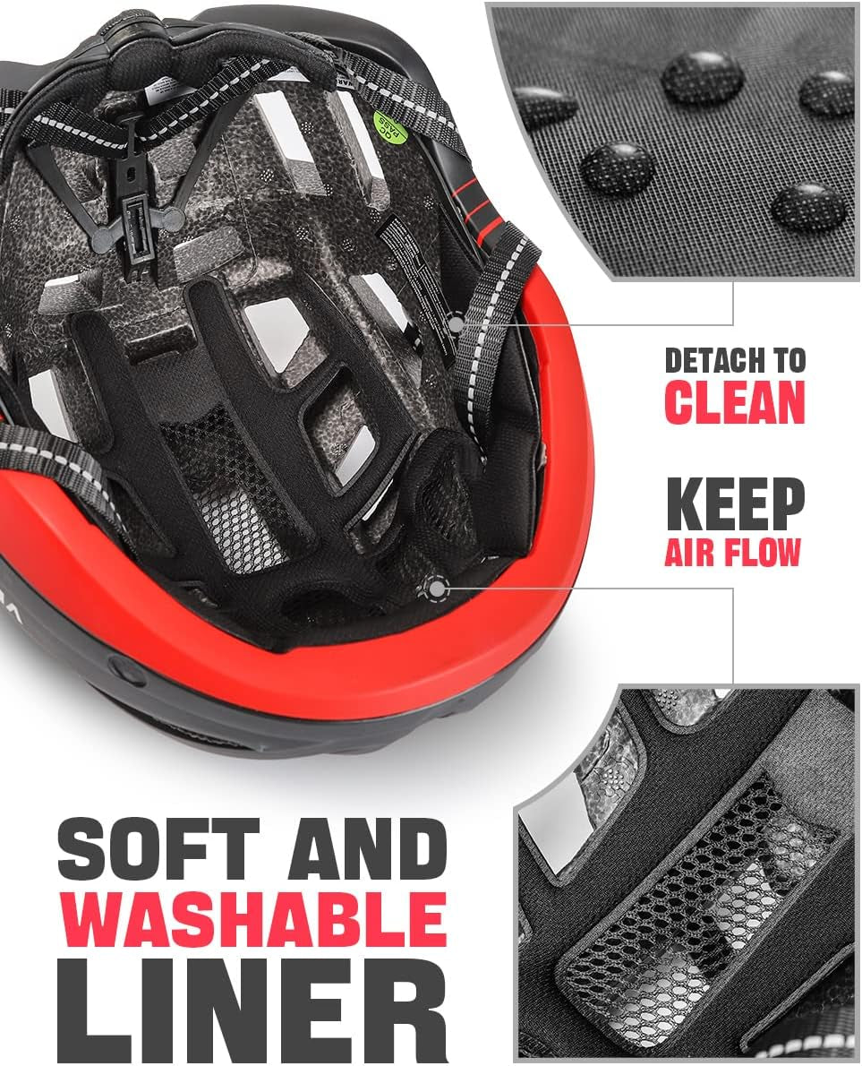 Bike Helmet with USB Rechargeable Rear Light Detachable Magnetic Goggles Removable Sun Visor Mountain & Road Bicycle Helmets for Men Women Adult Cycling Helmets