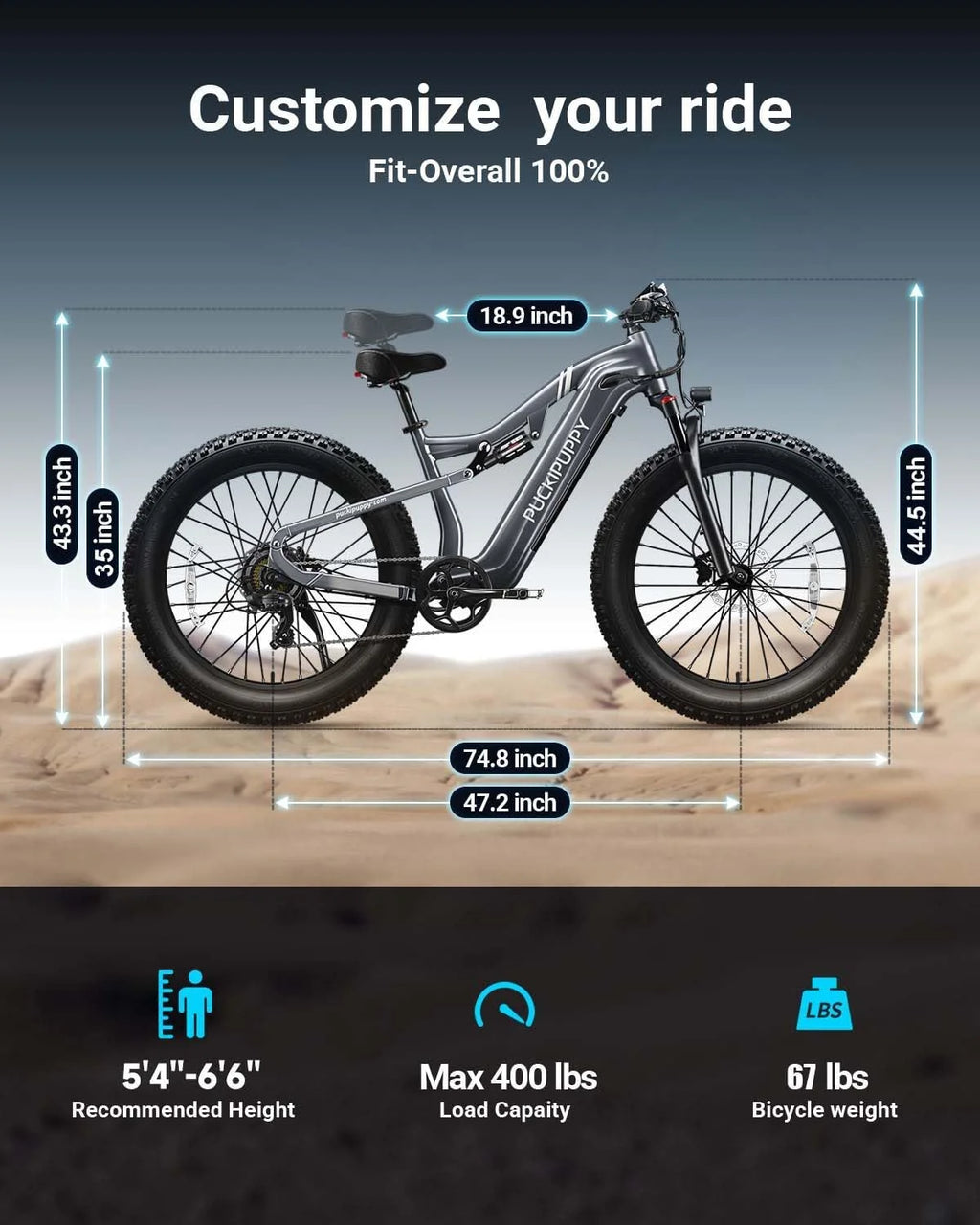 Labrador Pro Electric Bicycles for Adults 1350W,48V 20AH Battery Adult Electric Bikes,26" Fat Tire Full Suspension Ebike,28Mph Mountain Beach E Bike,8 Speed,Ul2849 Compliant