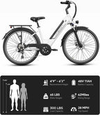 Roamer ST Electric Bike for Adults, 750W Brushless Motor Ebike with 48V 11Ah Removable Battery, 62 Miles, 26'' Commuter City Cruiser Electric Bicycles, UL2849