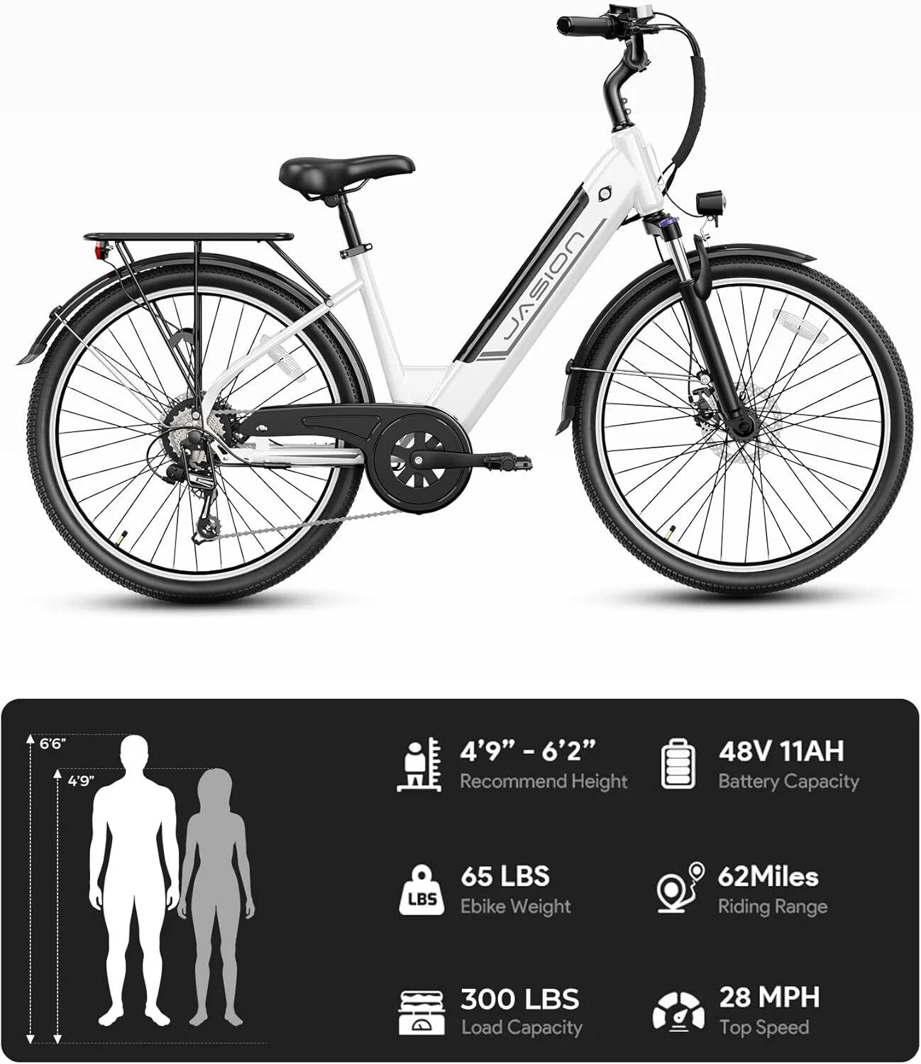 Roamer ST Electric Bike for Adults, 750W Brushless Motor Ebike with 48V 11Ah Removable Battery, 62 Miles, 26'' Commuter City Cruiser Electric Bicycles, UL2849