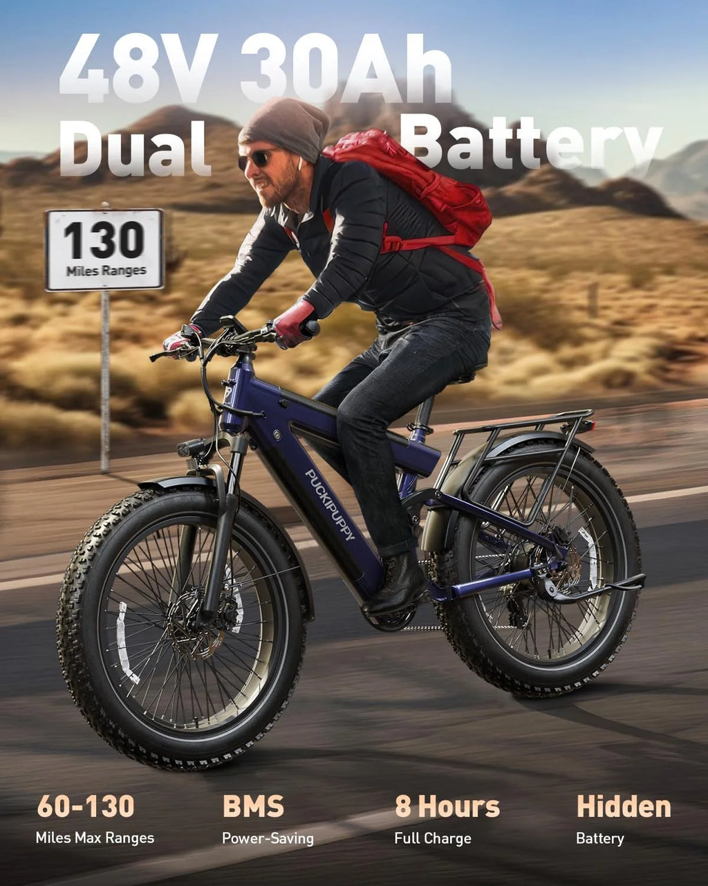Bulldog Electric Bike for Adults 1350W,48V 30AH Full Suspension E Bike,26" Fat Tire Adult Electric Bicycles,28Mph,Mountain Bike for Urban and Off-Road Riding,Ul2849 Compliant