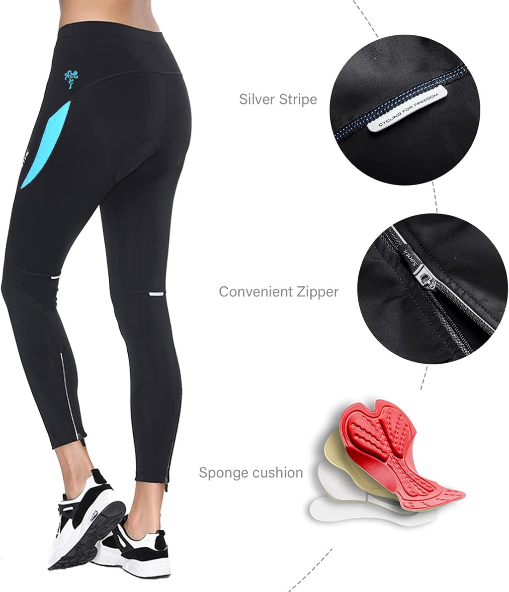 Women'S Bike Pants 4D Padded Cycling Tights High Waisted Bicycle Trousers with Pockets Biking Apparel UPF 50+