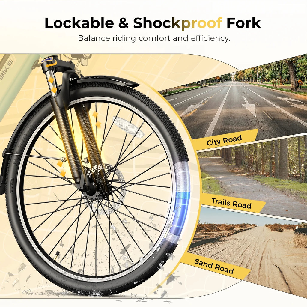 Electric Bike for Adults, 500W City Cruiser Ebike with 36V 13AH Built-In Battery, 26" Step-Thru Electric Commuter Bike for Woman, Front Suspension, 7-Speed Bicycles UL2849