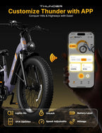 Thunder Electric Bike for Adults, 26'' X 4'' Fat Tire Ebike with 48V 18Ah Removable Battery, APP Control Electric Mountain Bike, UL2849