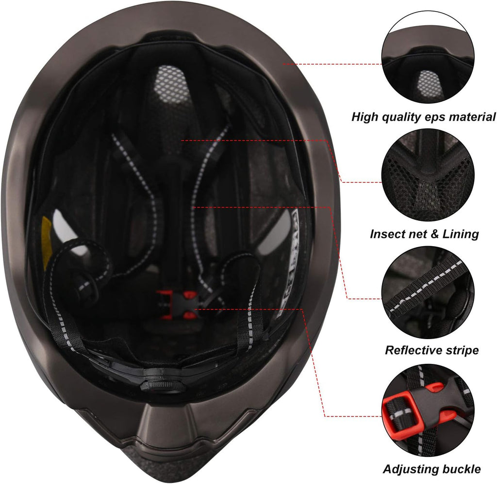 Adult Bike Helmet,Bicycle Helmet with Removable Magnetic Goggles & USB Rechargeable LED Light Road Mountain Bike Helmet Adjustable Size Ultralight Cycling Helmet Men Women SM-T88