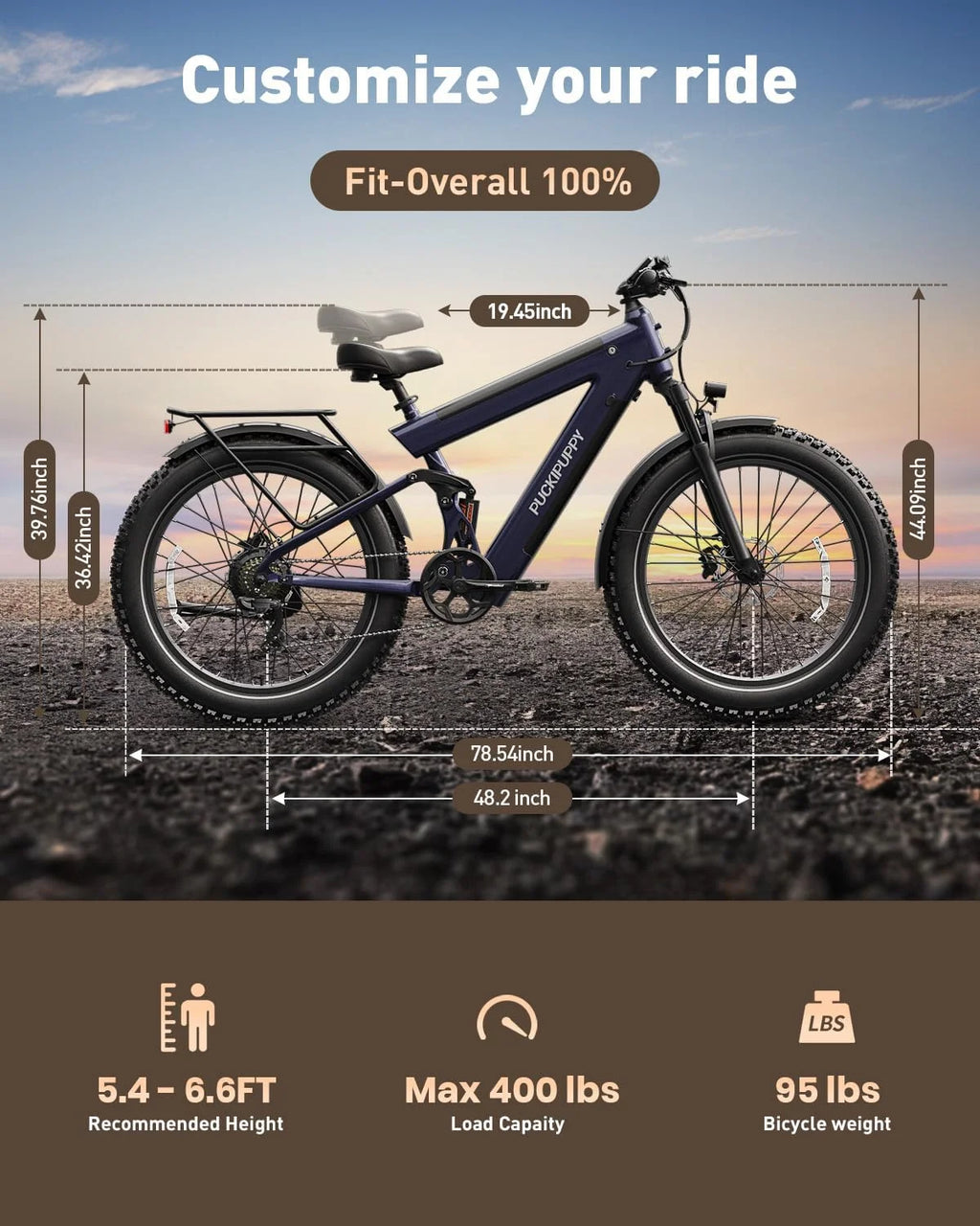 Bulldog Electric Bike for Adults 1350W,48V 30AH Full Suspension E Bike,26" Fat Tire Adult Electric Bicycles,28Mph,Mountain Bike for Urban and Off-Road Riding,Ul2849 Compliant
