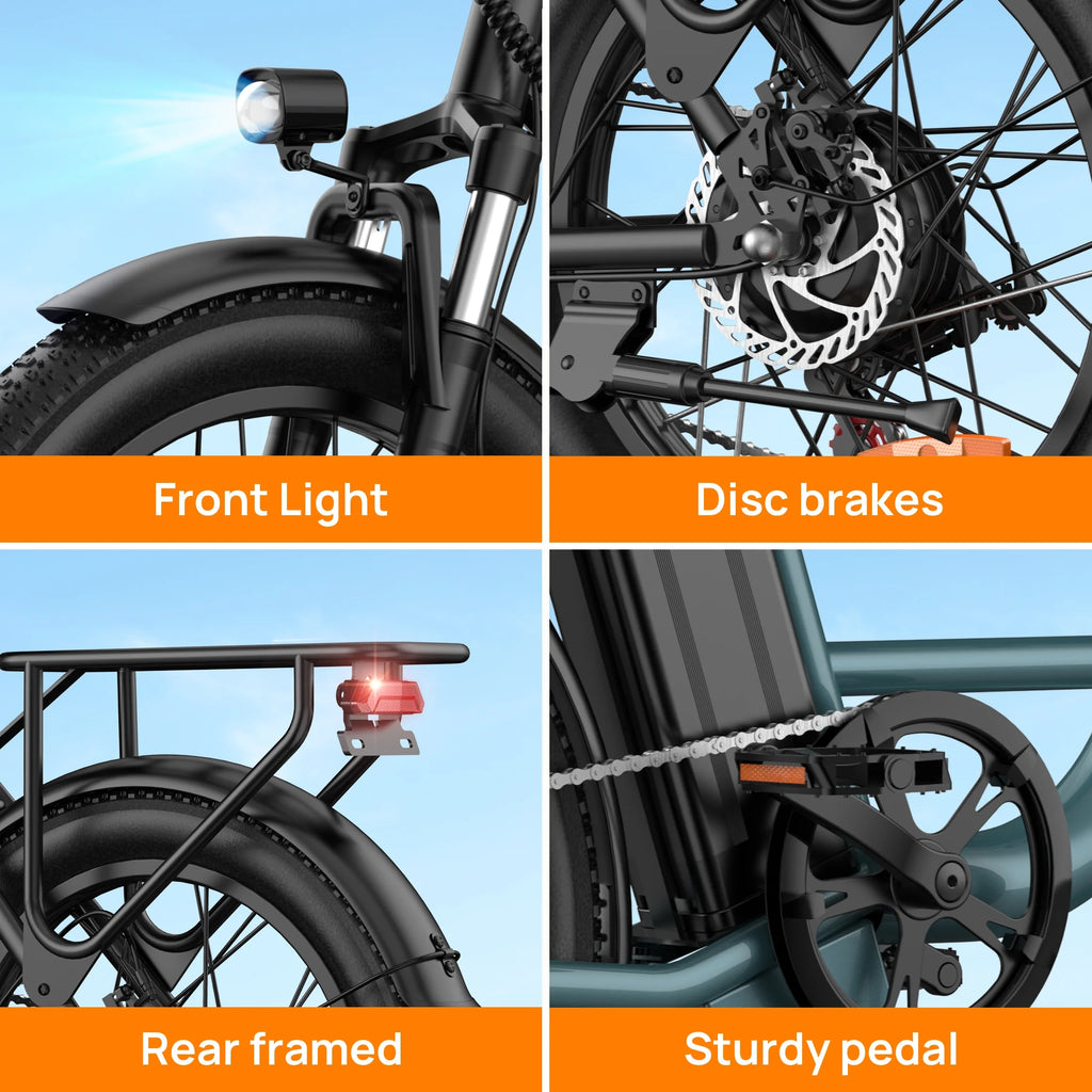 20" Electric Bike for Adults, 750W Peak Motor, 48V 13AH Remobavle Battery, 7-Speed Commuting Ebike, Ul2849-Green