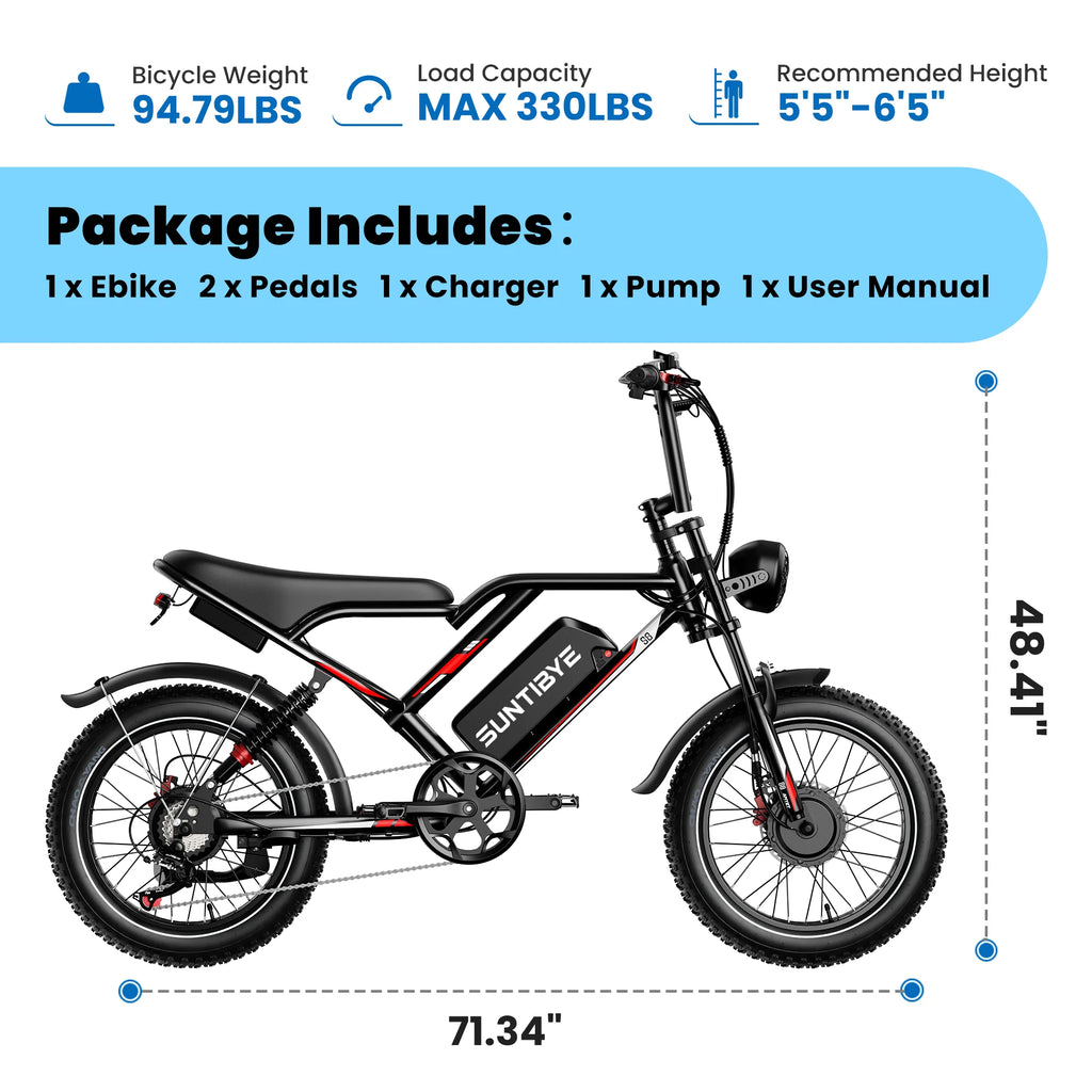 S8 Fat Tire Electric Bike 20", 3000W Dual Motor E-Mountain Bike for Adults, 32MPH 7-Speed Ebike,48V 25AH UL2849, Black