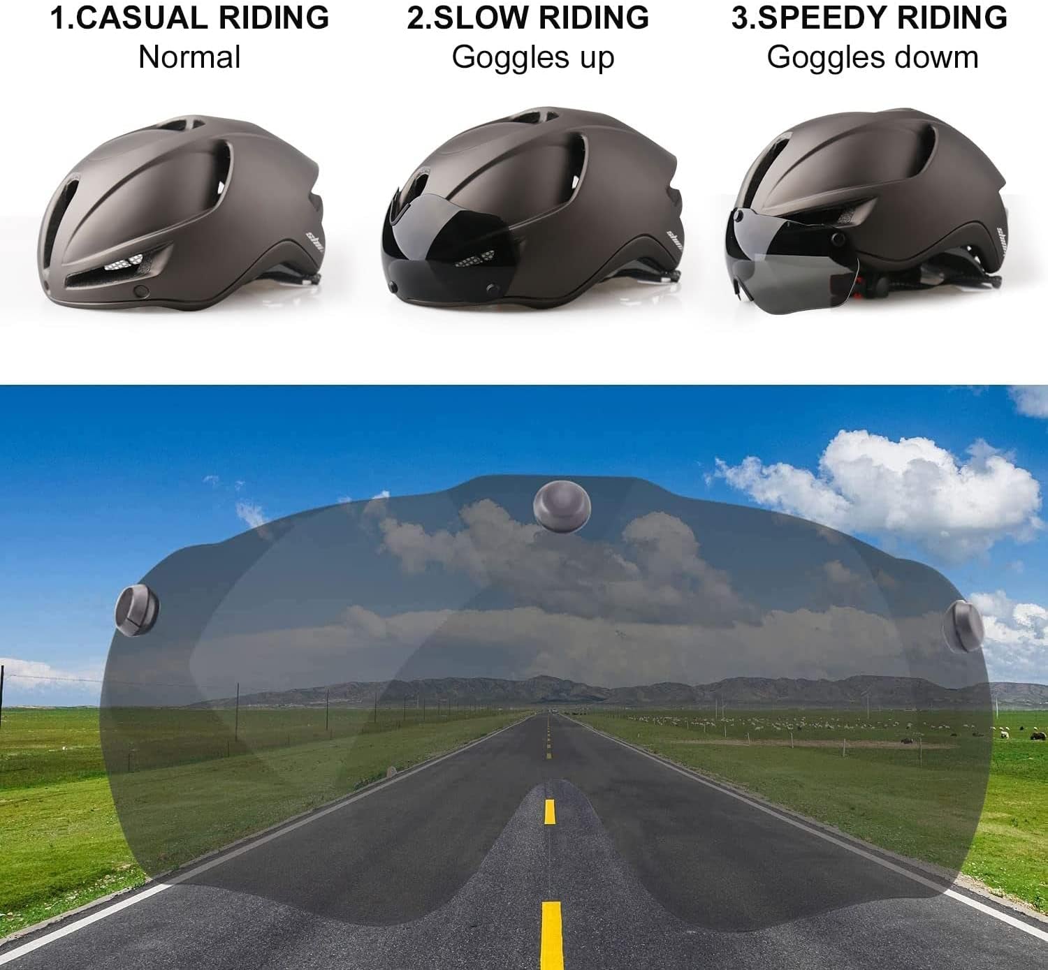 Adult Bike Helmet,Bicycle Helmet with Removable Magnetic Goggles & USB Rechargeable LED Light Road Mountain Bike Helmet Adjustable Size Ultralight Cycling Helmet Men Women SM-T88
