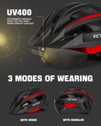 Bike Helmet with USB Rechargeable Rear Light Detachable Magnetic Goggles Removable Sun Visor Mountain & Road Bicycle Helmets for Men Women Adult Cycling Helmets