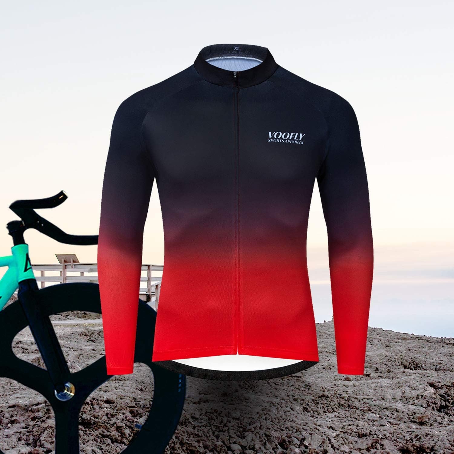 Men'S Bike Jersey Long Sleeve Cycling Shirts with Pockets Reflective Full Zipper MTB Bicycle Wear