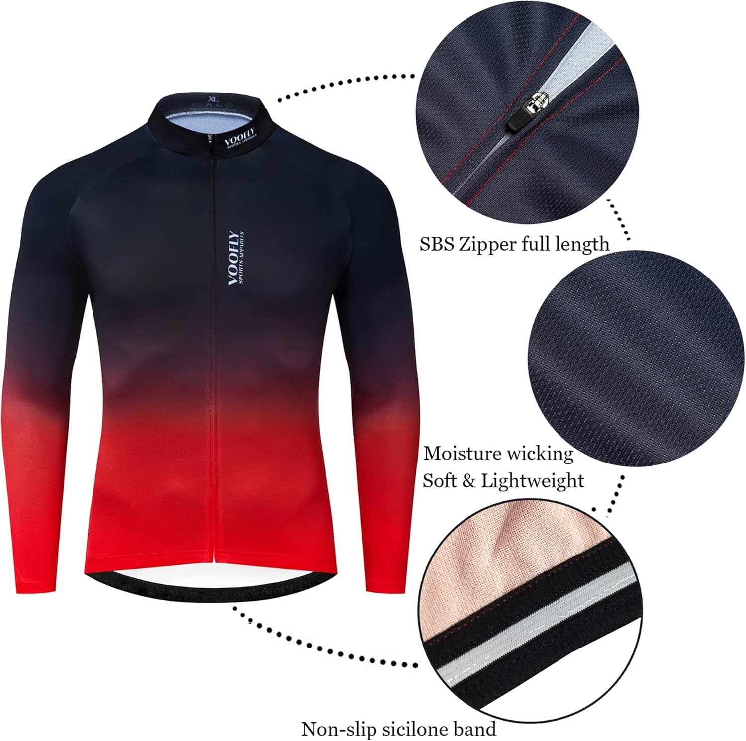 Men'S Bike Jersey Long Sleeve Cycling Shirts with Pockets Reflective Full Zipper MTB Bicycle Wear
